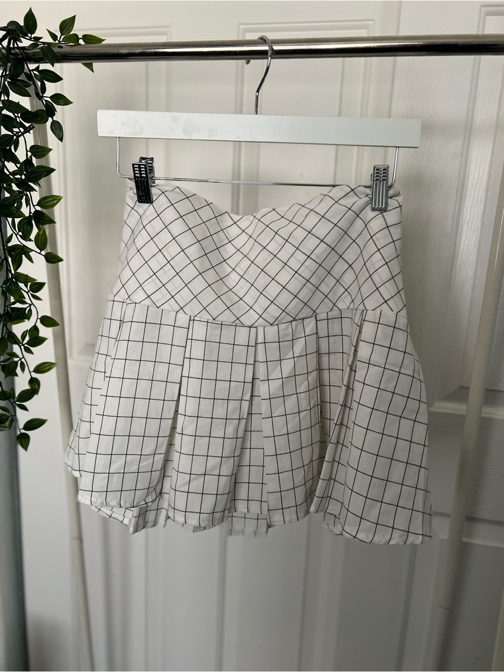 Marshalls White Mini Skirt with Black Windowpane Check